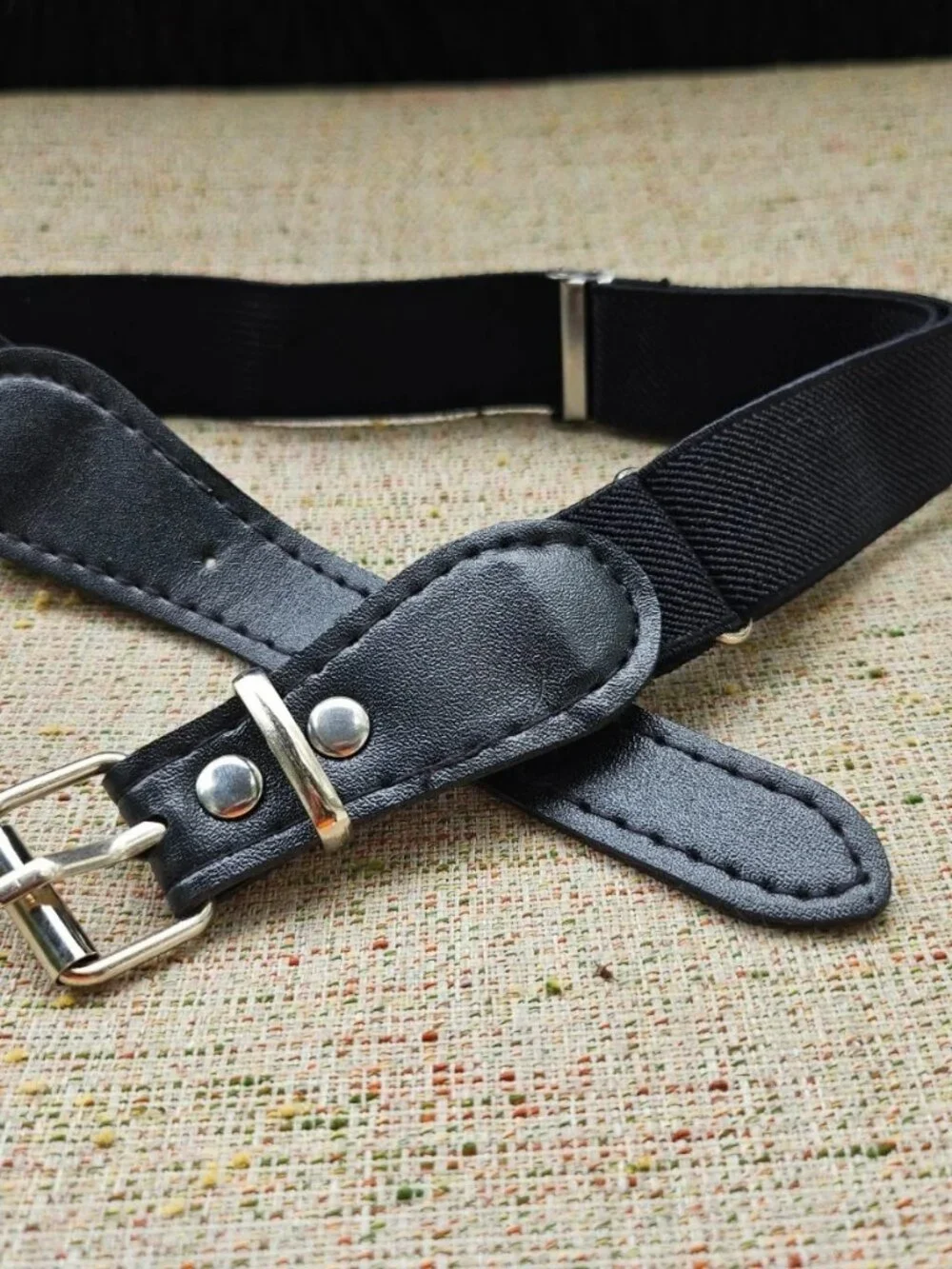 Dog Collar Faux Leather Vegan Black Tone Canvas/Leather Pet Collar Adjustable